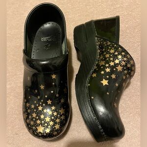 Dansko Black and Gold Falling Stars Clog Shoes EU 39